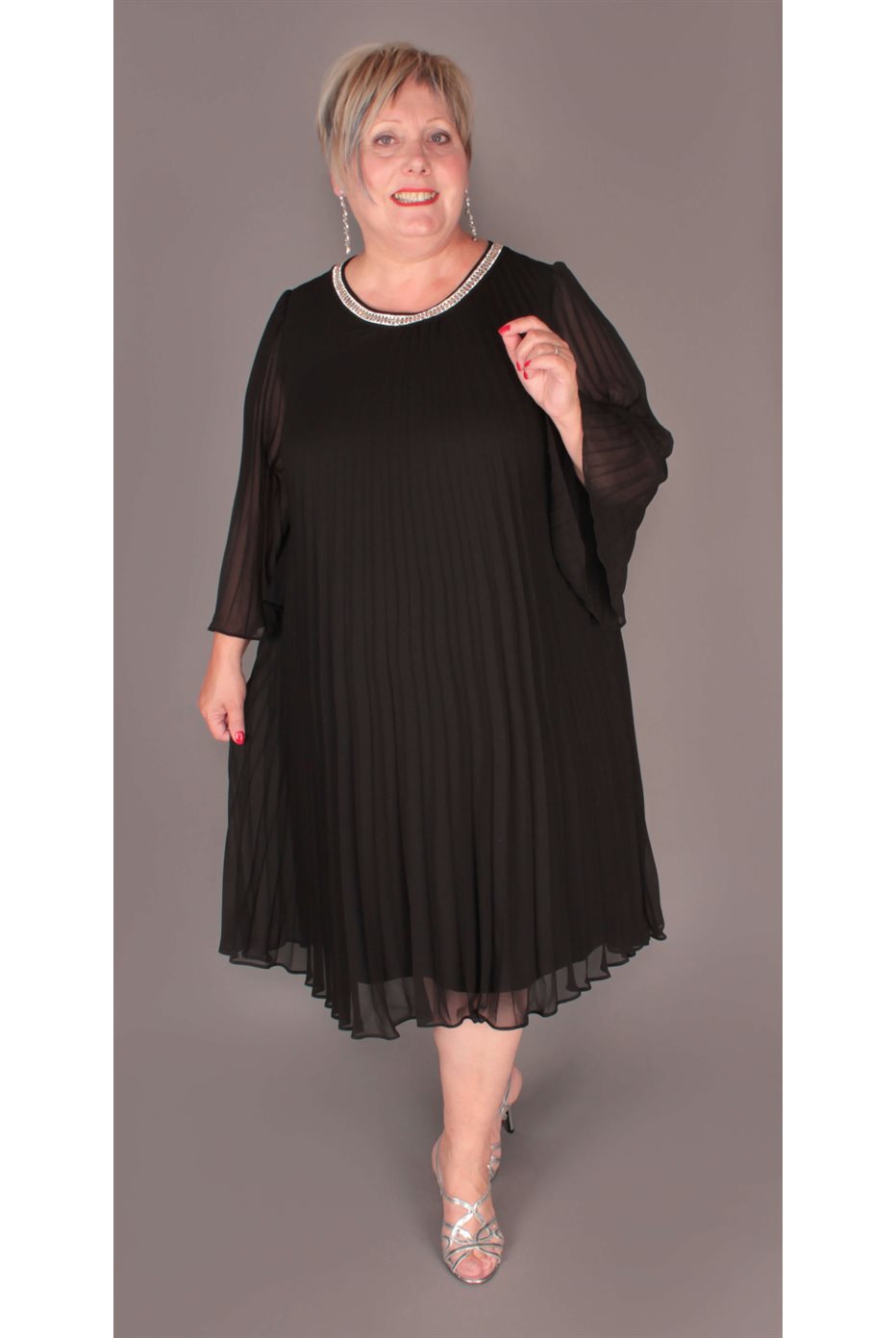 Pleated Chiffon Trapeze Dress